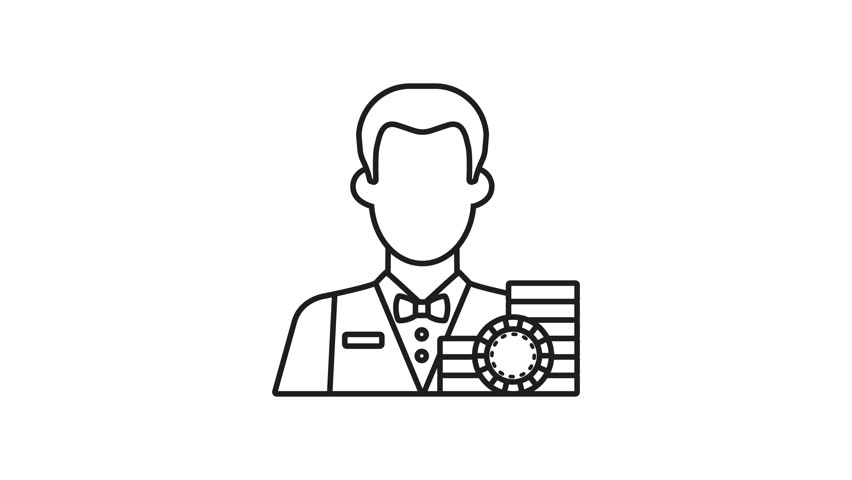 Croupier line animation. Faceless casino dealer in line art style handling chips. Suitable for casinothemed designs, gambling concepts, and illustrations of card games.