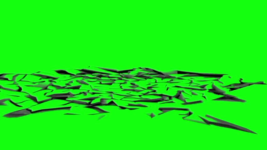 Ground Destruction green screen animation. Ground collapse chroma key background. Ground collapse animation on green screen with smoke. Concrete ground collapse VFX animation with green screen	
