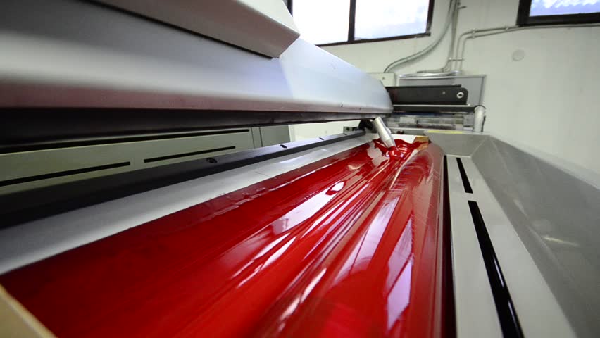 Magenda, Red  on the offset  print press machine wide angle