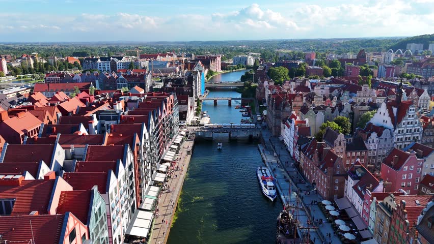 Old town city center view from above flyover Gdansk Poland