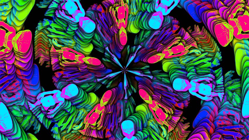 Seamless circular loopable animation of dancing alien cartoon style with echo effect
