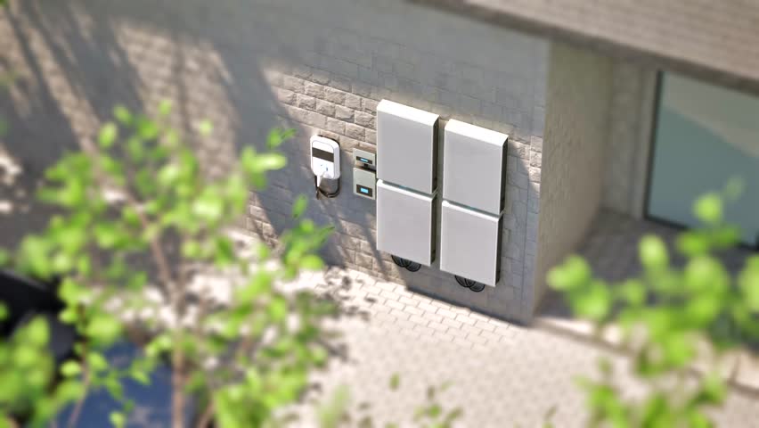 3d rendering battery energy storage system with ev charger for residential used 4k footage