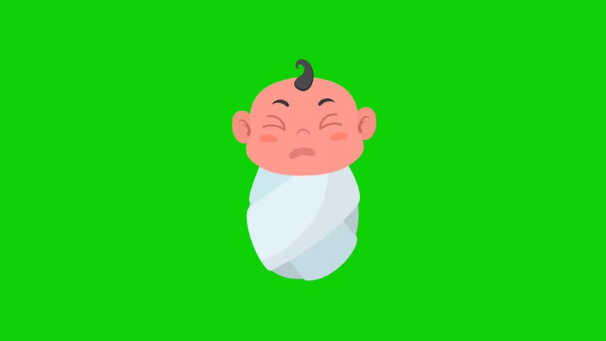 animated theme of a crying baby boy with a green background