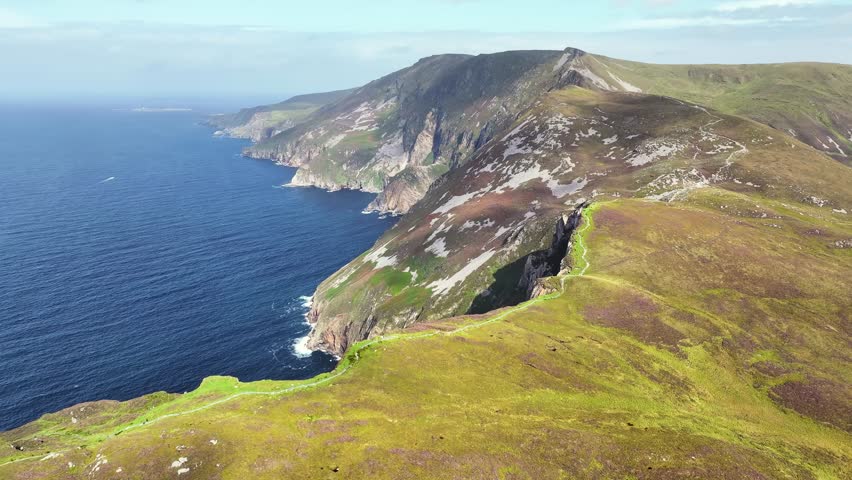 Hike to the Slieve League Cliffs in Co. Donegal, Ireland. Wild Atlantatic Way. Aerial