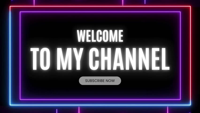 Bright neon-styled graphic with an animated text inviting users to subscribe to a channel.
