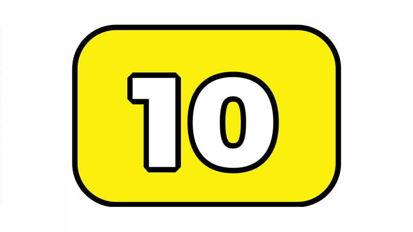 10 second countdown with downward sliding white number on yellow rectangle for infographics, presentations, websites, social media posts, and marketing campaigns
