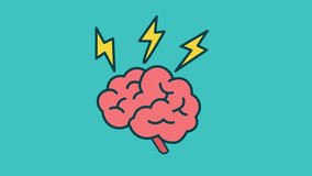 Brain with Lightning Bolts. Mental Overload or Intense Focus. Cartoon Mind with three yellow lightning bolts against a Turquoise background. Overthinking, creative energy, or neurological stimulation. - Powered by Shutterstock - Get 15% off with code: PIKWIZARD15