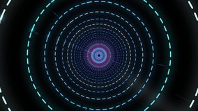 Camera passes through neon illuminated space corridor. Eighties vintage style presentation background. Space tunnel neon circles. Nice copy space. - Powered by Shutterstock - Get 15% off with code: PIKWIZARD15