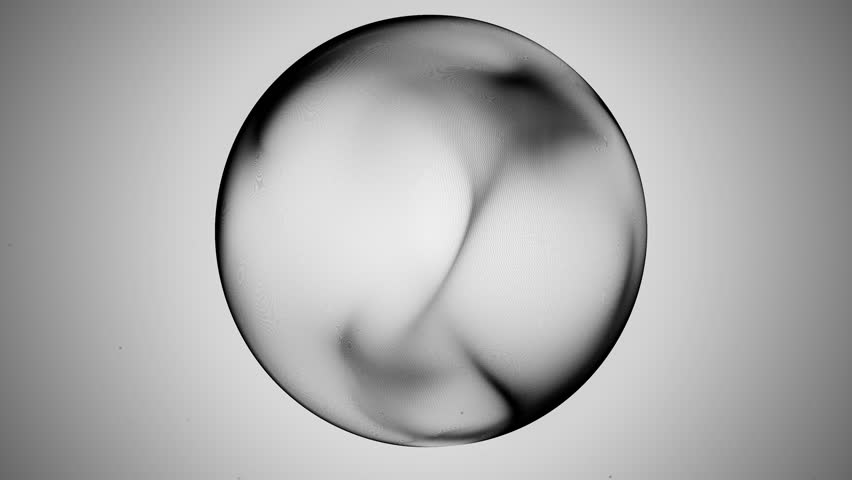 Looping animation of a black plasma energy sphere with flowing textures on a white background. Futuristic digital orb with soft motion and glowing edge.