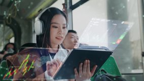 A Young Woman Is Analyzing Market Trends on a Tablet While Riding on Public Transport - Powered by Shutterstock - Get 15% off with code: PIKWIZARD15