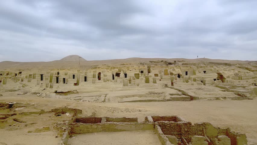 Saqqara, Egypt - Feb 5, 2024: View of recent archaeological excavations at the Bubasteion in Saqqara, revealing ancient tombs and artifacts linked to the cat goddess Bastet.