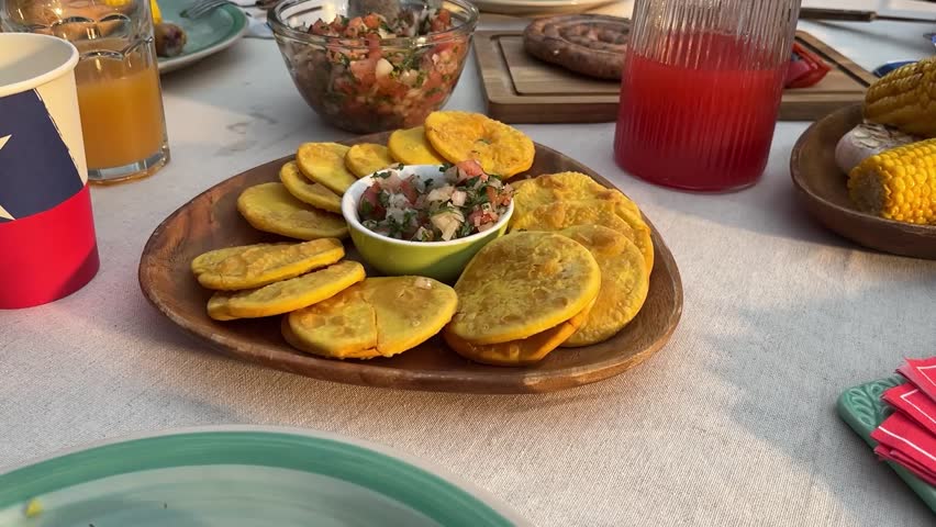 Fiestas Patrias chile grill parrilla meat chorizo table empanadas pebre sopaipillas