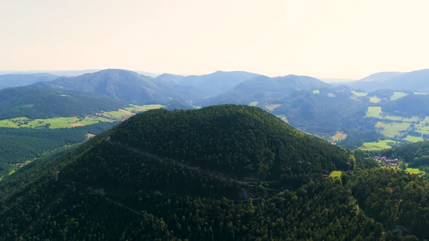 Cinematic Drone Flight Over Wild Alpine Landscapes in Austria. Top Cinematic Aerial View. Wild nature and landscape from above