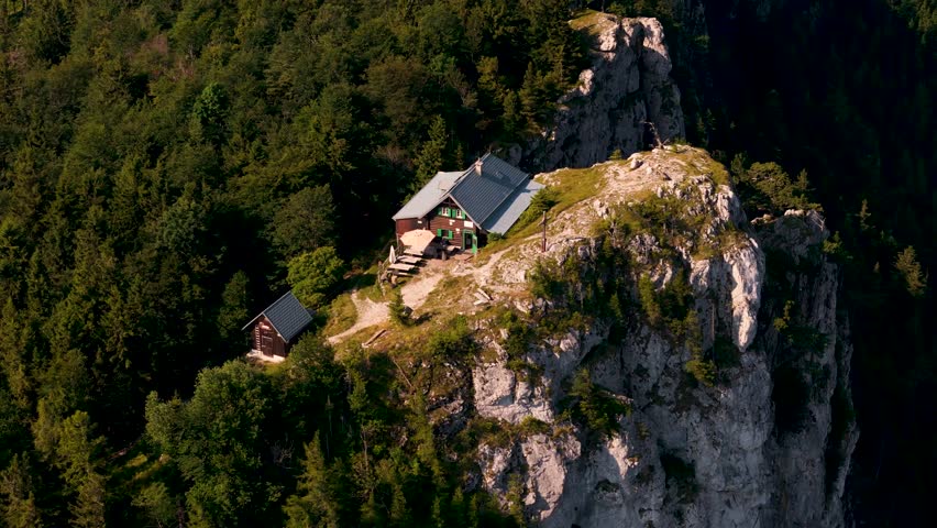 Cinematic Drone Flight Over Wild Alpine Landscapes in Austria. Top Cinematic Aerial View. Wild nature and landscape from above