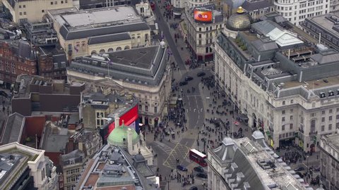 LONDON - MARCH 28: Aerial view of Piccadilly Circus in Central London March 28, 2013 in London, England. 