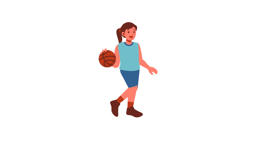 Animated Woman With Basketball Dribbling the Ball and Walking Suitable For Sport Educational And Motion Graphics Design