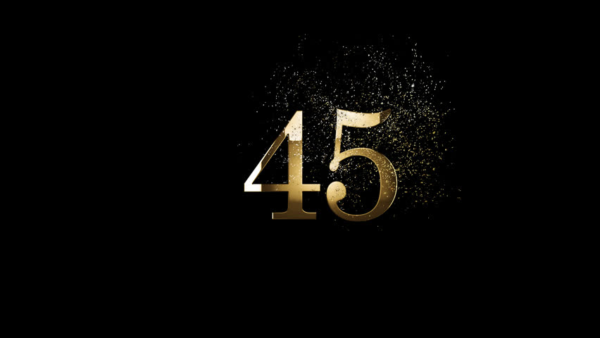 Golden number 45 with golden particles, alpha channel, golden numerology, golden number forty five