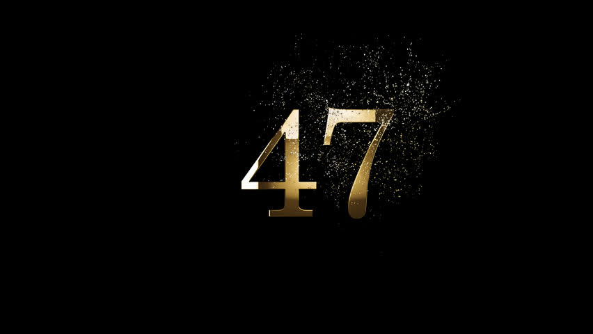 Golden number 47 with golden particles, alpha channel, golden numerology, golden number forty seven