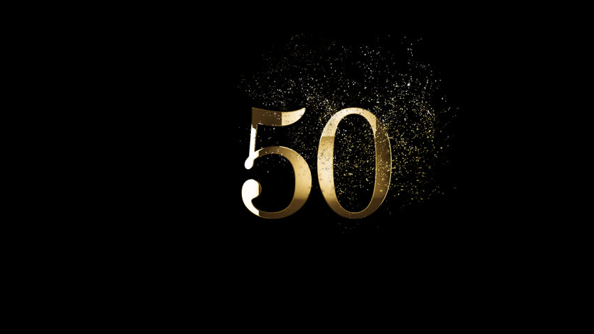 Golden number 50 with gold particles, alpha channel, golden numerology, golden number fifty
