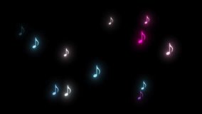 Glowing colorful neon pink retro musical notes floating on black background looping animation. - Powered by Shutterstock - Get 15% off with code: PIKWIZARD15