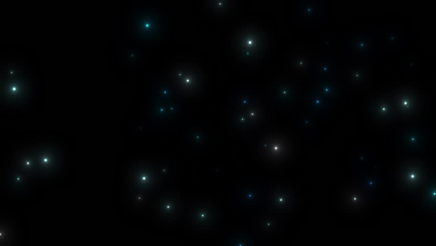 Glowing flying blue fireflies enchanted forest sparkles particles dust looping on black background overlay.