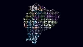 Ecuador map animation. Shape of the country with pulsating colored dots. Small size circle blocks. Digital style Ecuador map on dark background. Simple video. - Powered by Shutterstock - Get 15% off with code: PIKWIZARD15