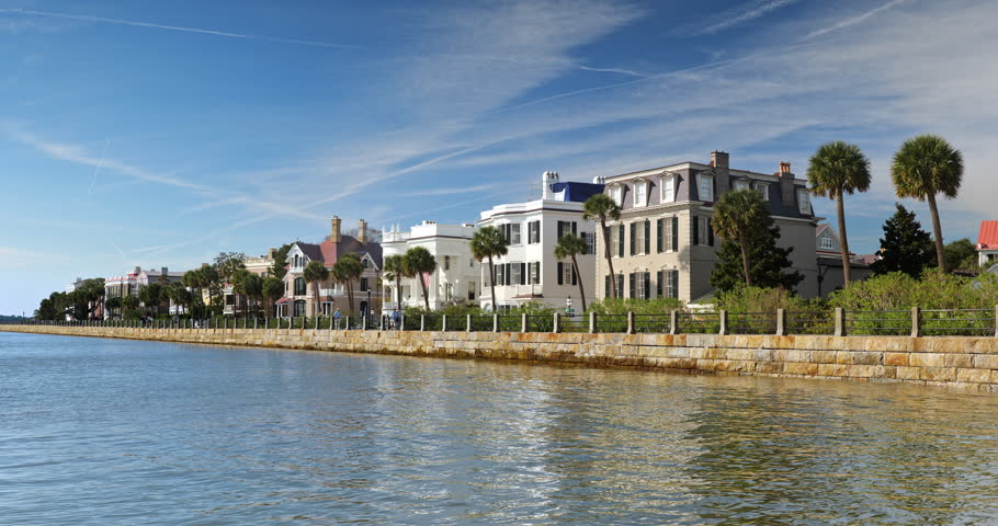 Charleston, South Carolina view of historic mansions lining the Ashley River