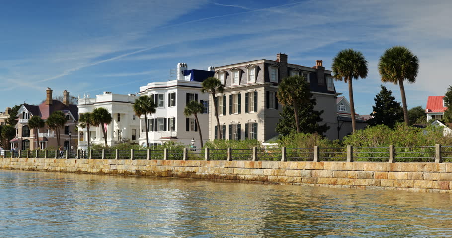 Charleston, South Carolina view of historic mansions lining the Ashley River