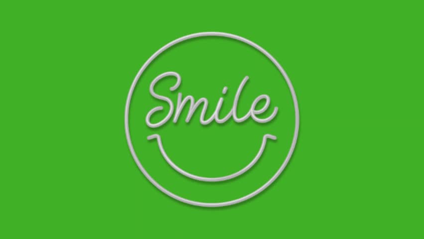 Animated neon "Smile" sign on green screen. Ideal for positive, motivational, or happy videos. Easy chroma keying