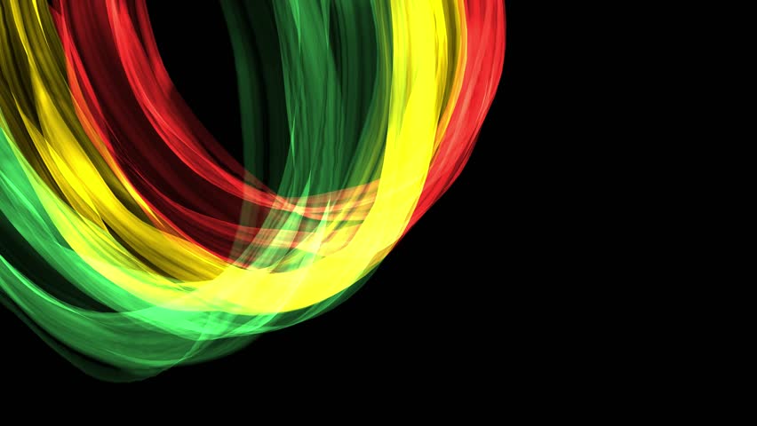 Colorful abstract animation background with flowing red, yellow, and green light trails on a black backdrop. Black History Month, Juneteenth day background