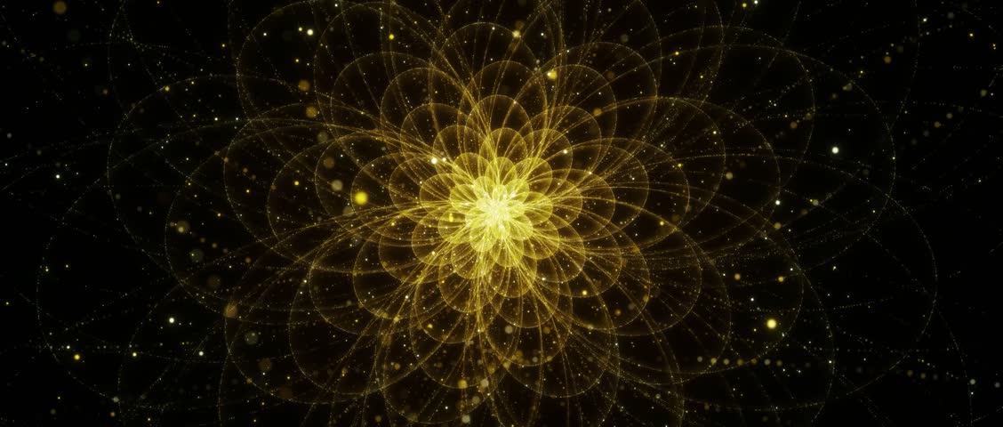 Golden dreamy particle spiral background