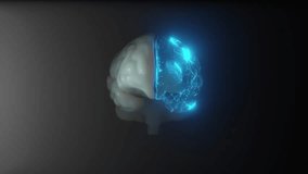 Brain simulation. Left brain blue neuron connections is active. Futuristic medical technology concept. Animation seamless loop. 3D Render. - Powered by Shutterstock - Get 15% off with code: PIKWIZARD15
