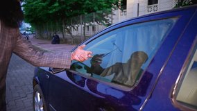 Female Executive Signals Hold On from Inside Vehicle, Bearded manager knocks car window near the sidewalk, Turbaned Man in Suit Leans Closer and Nods with Agreement, Businesswoman Gesture Two minutes - Powered by Shutterstock - Get 15% off with code: PIKWIZARD15