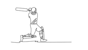Animated self drawing of continuous line draw a cricketer practice batting in green field. Fit male cricket athlete with protective gear and helmet in action on stadium. Full length one line animation - Powered by Shutterstock - Get 15% off with code: PIKWIZARD15