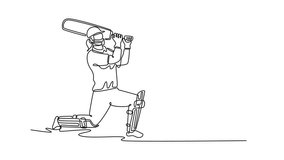 Animated self drawing of continuous line draw cricket player batsman hitting ball in stadium. Female athlete with sport gloves for professional competition or training. Full length one line animation - Powered by Shutterstock - Get 15% off with code: PIKWIZARD15