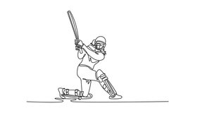Self drawing animation single line draw fit female cricketer batting and bowling in game in summer. Local cricket match or practice being played on green field. Continuous line. Full length animated - Powered by Shutterstock - Get 15% off with code: PIKWIZARD15