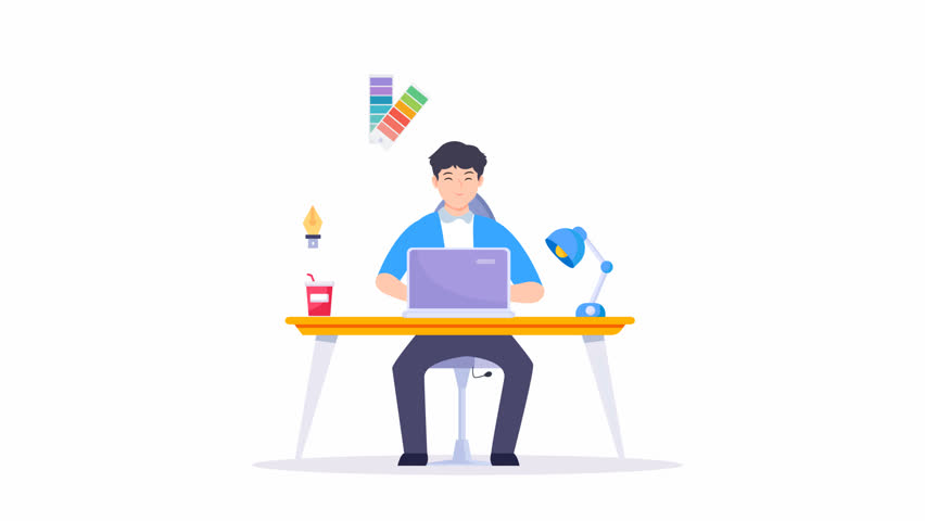 Graphic designer work on desk video animation 4k clip.	