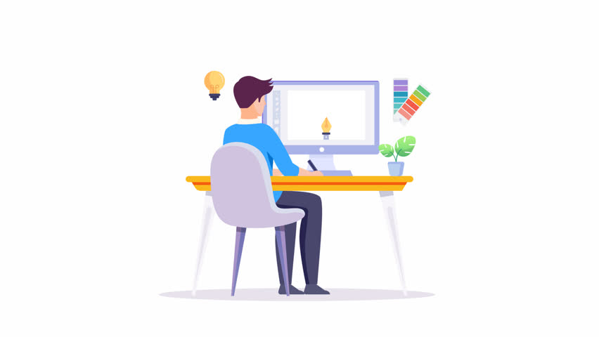 Graphic designer work on desk video animation 4k clip.	