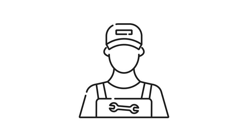 Mechanic line animation. Line drawing of a mechanic in a cap, perfect for automotive business logos, mechanic service flyers, and workshop signage designs.