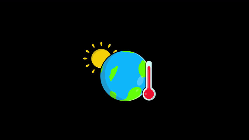 Animated Globe with Thermometer and Sun. Global Warming Concept Video - Transparent