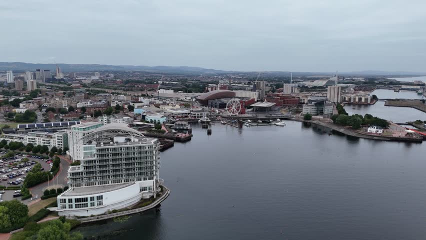 Cardiff Bay Wales Cardiff bay waterfront apartments drone,aerial