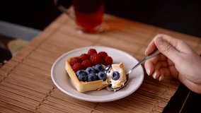 Eat Berry Tart. Delicious Pastry With Raspberries And Blueberries. Sweet Dessert Tart. Enjoying Sweet Treat. Delicious Bakery Product. Fine Dining Dessert. Sweet Tangy Flavor. Tart With Fresh Berries - Powered by Shutterstock - Get 15% off with code: PIKWIZARD15