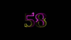 Abstract glowing neon number "58'' animation. Blue and purple neon futuristic effect. Trendy glow lighting. Abstract glowing neon text 58 number countdown icon. Glowing sign on black background. - Powered by Shutterstock - Get 15% off with code: PIKWIZARD15