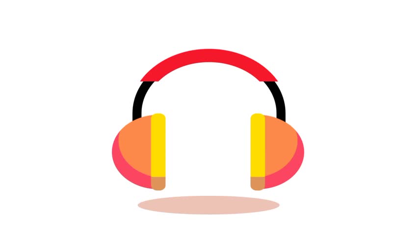 A pair of bold headphones with yellow and red accents showcase sound, music, and tech vibes in looping graphic form