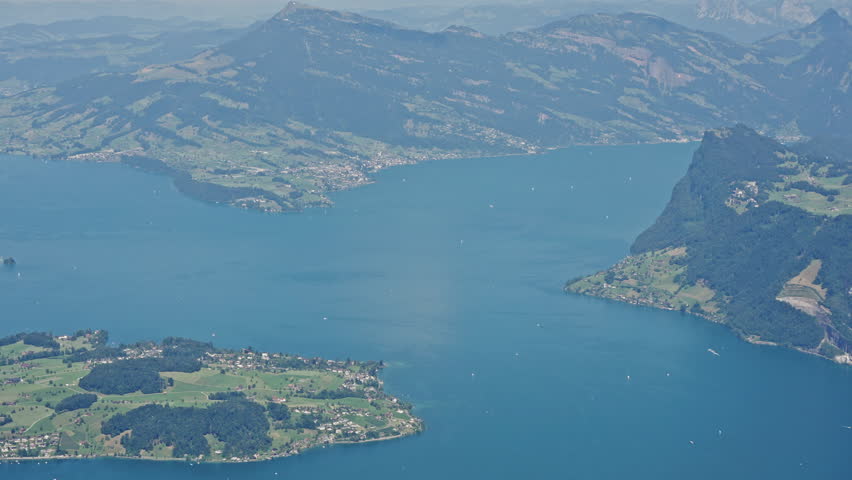 Wide Aerial View of Lake Lucerne and Surrounding Mountains