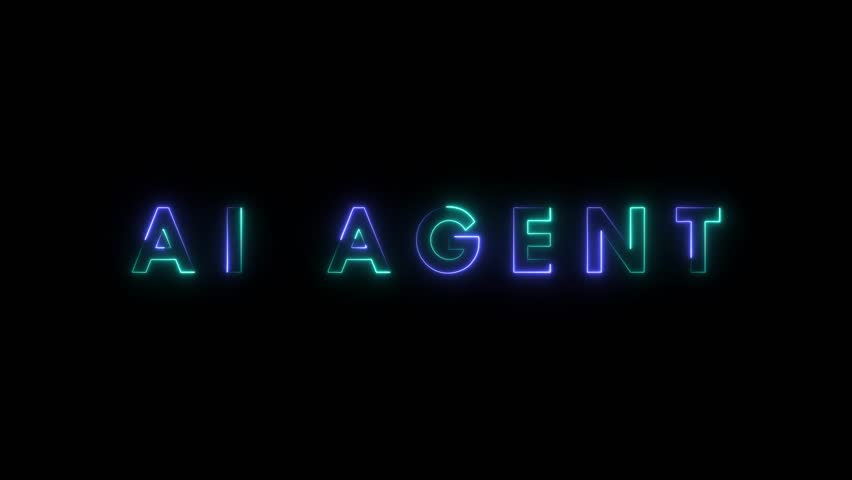 glowing neon ai agent sign animated black background. neon ai agent text animated on black background.