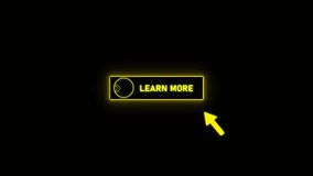 Glowing neon red color white text cursor animation pointing towards learn more button in looping with transparent background. - Powered by Shutterstock - Get 15% off with code: PIKWIZARD15