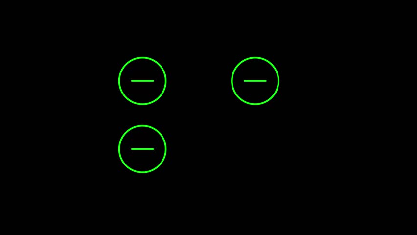 Neon green minus sign icon animation glowing on black background, minimal circle button symbolizing remove, subtract, collapse, negative action for user interface, math, technology or explainer videos
