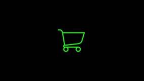 Neon green shopping cart icon animation glowing on black background, minimal trolley symbol for online store checkout, e-commerce purchase, retail payment, add-to-cart ui element tech explainer video	 - Powered by Shutterstock - Get 15% off with code: PIKWIZARD15