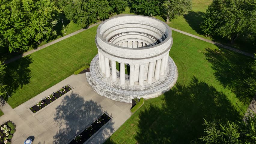 Warren G. Harding Memorial - burial site in Marion, Ohio - Aerial Drone